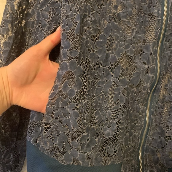 Zara Blue Lace Bomber Jacket-size L-NWOT - Picture 7 of 9